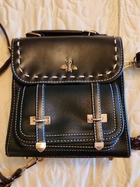 Little Bee Black Crossbody Satchel with Bee Accent